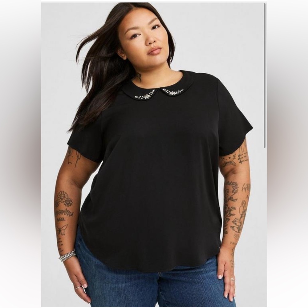 TORRID Abbey Bejewled Embellished Collar Black Top Size 1X 14/16 NEW